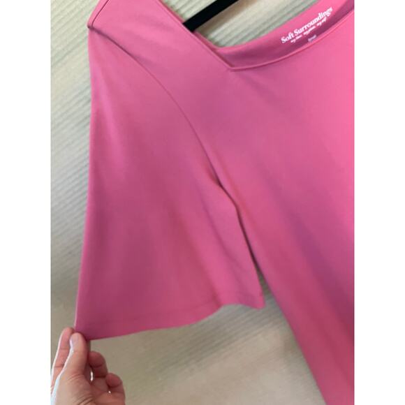 NWT SOFT SURROUNDINGS pink midi dress size S small short sleeve scoop neck - Picture 4 of 9